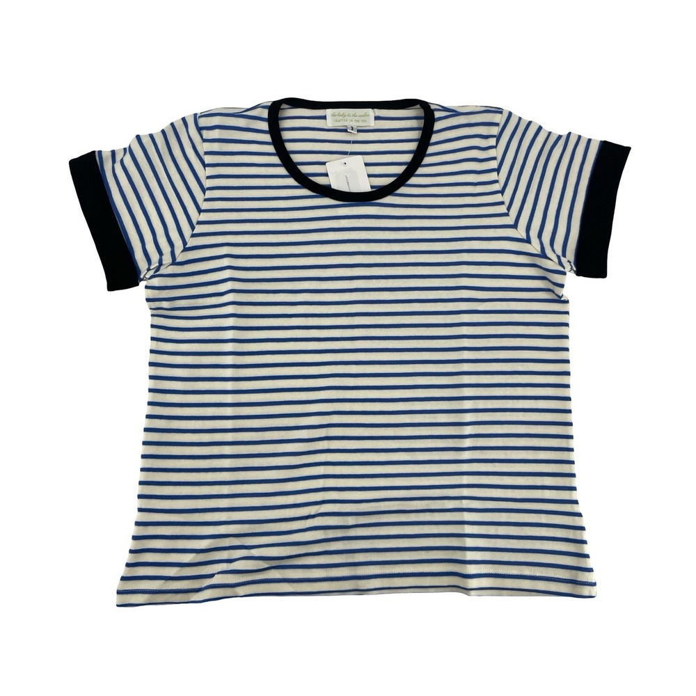 The Lady & The Sailor Women's T-Shirt Striped Blue White Cotton Size 3